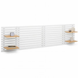 Tête de lit en lattes AVA 240 CM bois blanc et étagères façon hêtre Tête de lit en lattes AVA 240 CM bois blanc et étagères façon hêtre