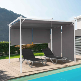 Pergola blanche édition spéciale 3x4 M toit rétractable et 4 stores gris anthracite