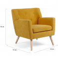 Fauteuil scandinave en tissu jaune moutarde