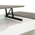 Table basse plateau relevable ELEA avec coffre bois blanc et effet béton