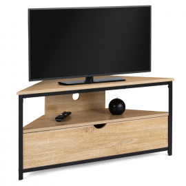 Meuble TV d'angle DETROIT avec placard design industriel 100 cm