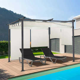 Pergola édition spéciale toit rétractable 3x4 M et 4 stores écrue