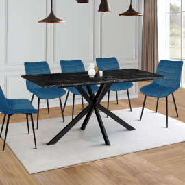 Table à manger ALASKA 6-8 personnes effet marbre noir et pied araignée métal 160 cm Table à manger ALASKA 6-8 personnes effet marbre noir et pied araignée métal 160 cm