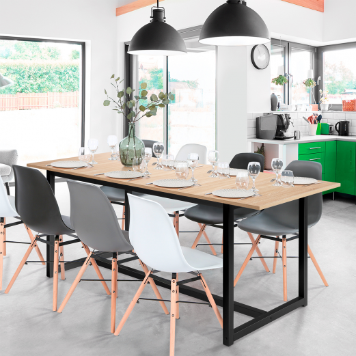 Table à manger extensible DETROIT 8-12 personnes design industriel 160-200 cm