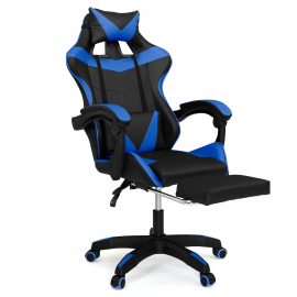 Fauteuil de gaming ALEX réglable avec repose-pied, coussin de tête et coussin lombaire noir et bleu