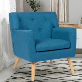 Fauteuil scandinave en tissu bleu canard