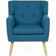 Fauteuil scandinave en tissu bleu canard