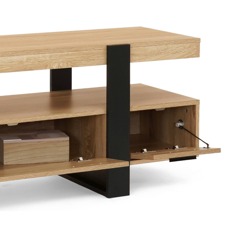 Meuble TV 140 cm PHOENIX avec tiroirs bois et noir Meuble TV 140 cm PHOENIX avec tiroirs bois et noir