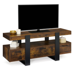 15456 - Meuble TV bois effet vieilli et noir avec tiroirs Meuble TV 116 cm PHOENIX avec tiroirs bois effet vieilli et noir