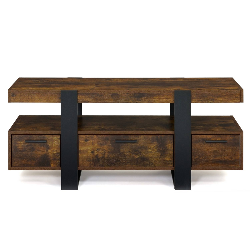 Meuble Télé Design Effet Loft IDMARKET Meuble TV 116 Cm PHOENIX Avec Tiroirs Bois Et Noir Meuble Tv 70 Pouces Portes Tiroirs