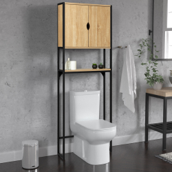 13960 - Meuble toilette industriel bois et métal Meuble étagère dessus WC placard DETROIT design industriel