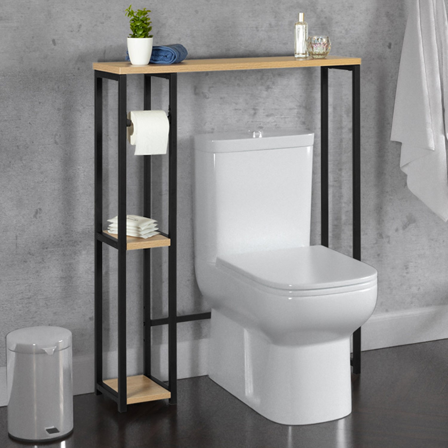 Meuble dessus WC industriel bois et métal