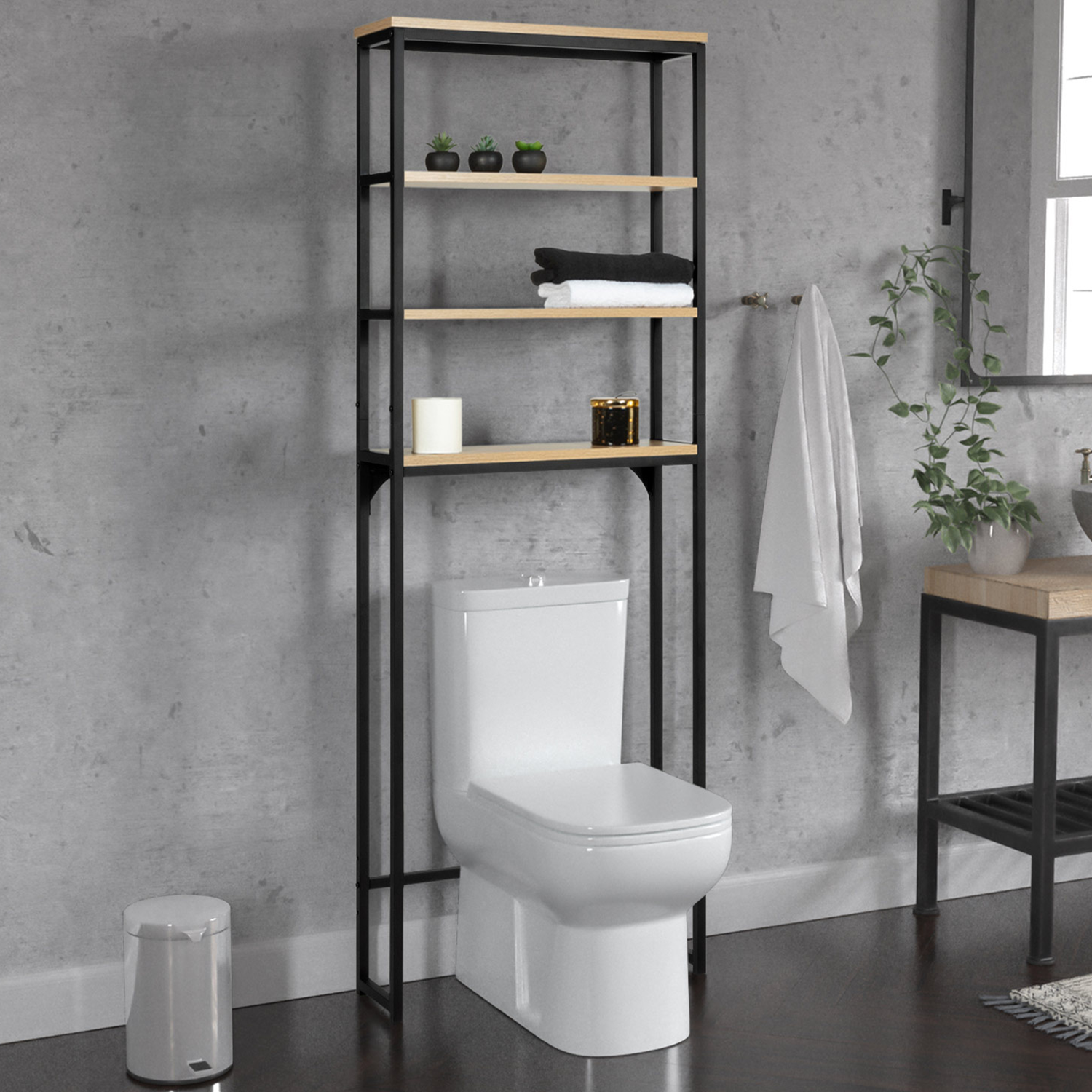 Meuble étagère pour WC et salle de bain bois et métal