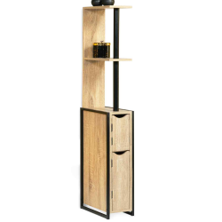 14700 - Mobiletto industriale in metallo e legno nero Meuble WC 2 portes DETROIT avec étagères design industriel