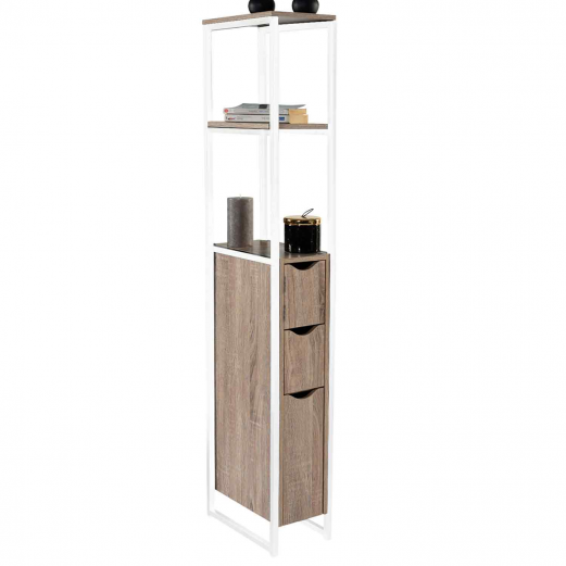 Meuble WC 3 portes design industriel avec étagères métal blanc