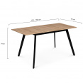 Table scandinave extensible rectangle INGA 4-6 personnes plateau bois pieds noirs 120-160 cm