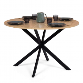 Table à manger ALIX ronde 4-6 personnes pied araignée bois et noir 120 cm
