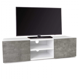 Meuble TV 113 cm ELI blanc portes effet béton