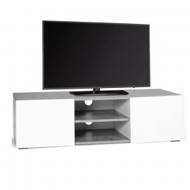 Meuble TV ELI portes blanches plateau effet béton Meuble TV ELI portes blanches plateau effet béton