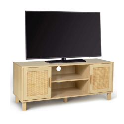 14098 - Mobile TV in canna e legno chiaro con ripiani Meuble TV 115 cm vintage ELIN 2 portes effet naturel cannage