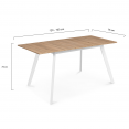 Table scandinave extensible INGA 4-6 personnes plateau bois pieds blancs 120-160 cm