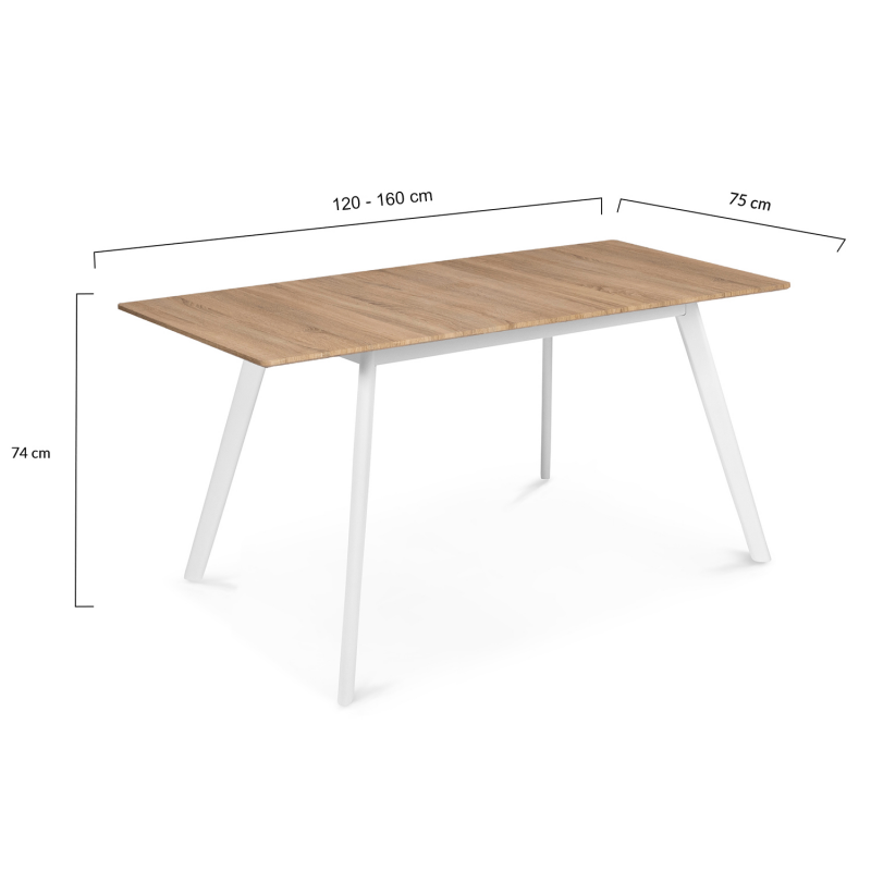 Table Plateau Blanc Pieds Bois Extensible 140-220cm - Squirrel