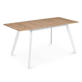 Table scandinave extensible INGA 4-6 personnes plateau bois pieds blancs 120-160 cm