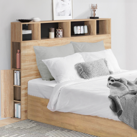 Tête de lit CLEO 165 CM avec rangements hêtre et noir Tête de lit CLEO 165 CM avec rangements hêtre et noir