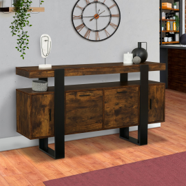 Buffet PHOENIX 4 portes bois effet vieilli et noir 140 cm Buffet PHOENIX 4 portes bois effet vieilli et noir 140 cm