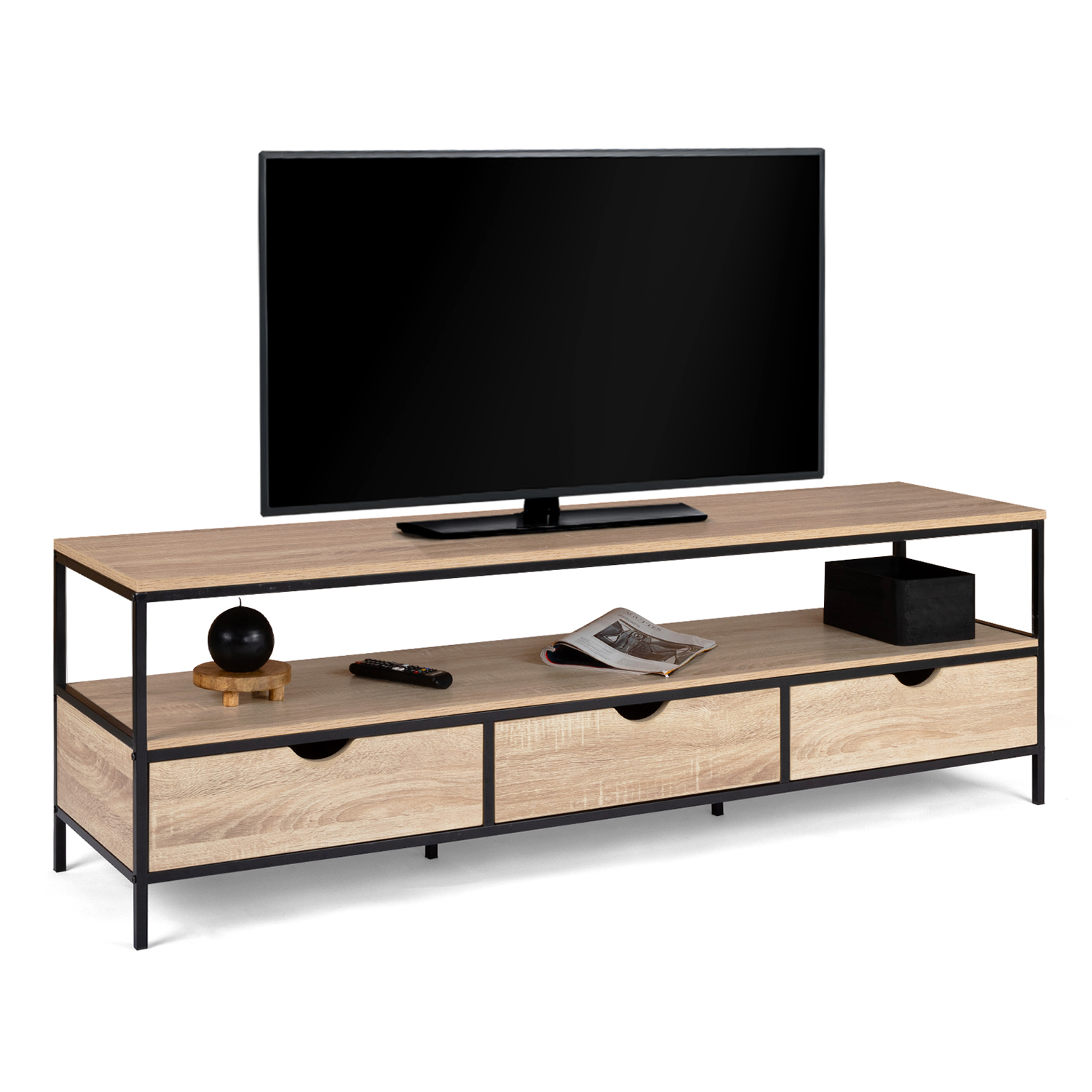 Meuble TV style industriel 3 tiroirs 160 cm