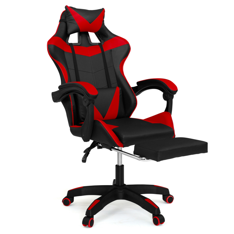 Chaise gaming pas cher avec coussins noir et rouge - ALEX