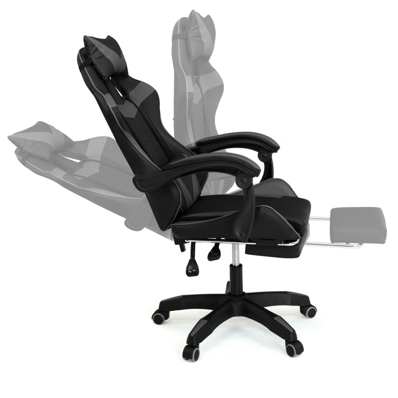 Chaise gaming pas cher avec coussins noir et gris - ALEX