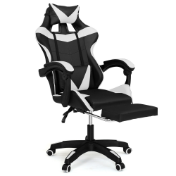 15244 - Sedia da gioco regolabile e reclinabile con poggiapiedi e cuscini bianchi e neri Fauteuil de gaming ALEX réglable noir et blanc