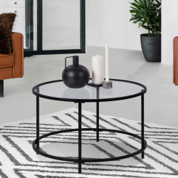 15293 - Mesa de centro redonda de cristal y metal 70 cm Table basse MERANO ronde 70 cm plateau en verre et pied métal