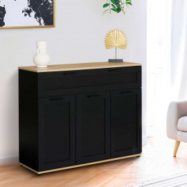 Buffet VITO 3 portes et 1 tiroir noir et plateau bois 100 cm Buffet VITO 3 portes et 1 tiroir noir et plateau bois 100 cm