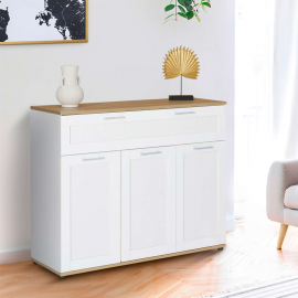 Buffet VITO 3 portes et 1 tiroir blanc et plateau bois 100 cm Buffet VITO 3 portes et 1 tiroir blanc et plateau bois 100 cm