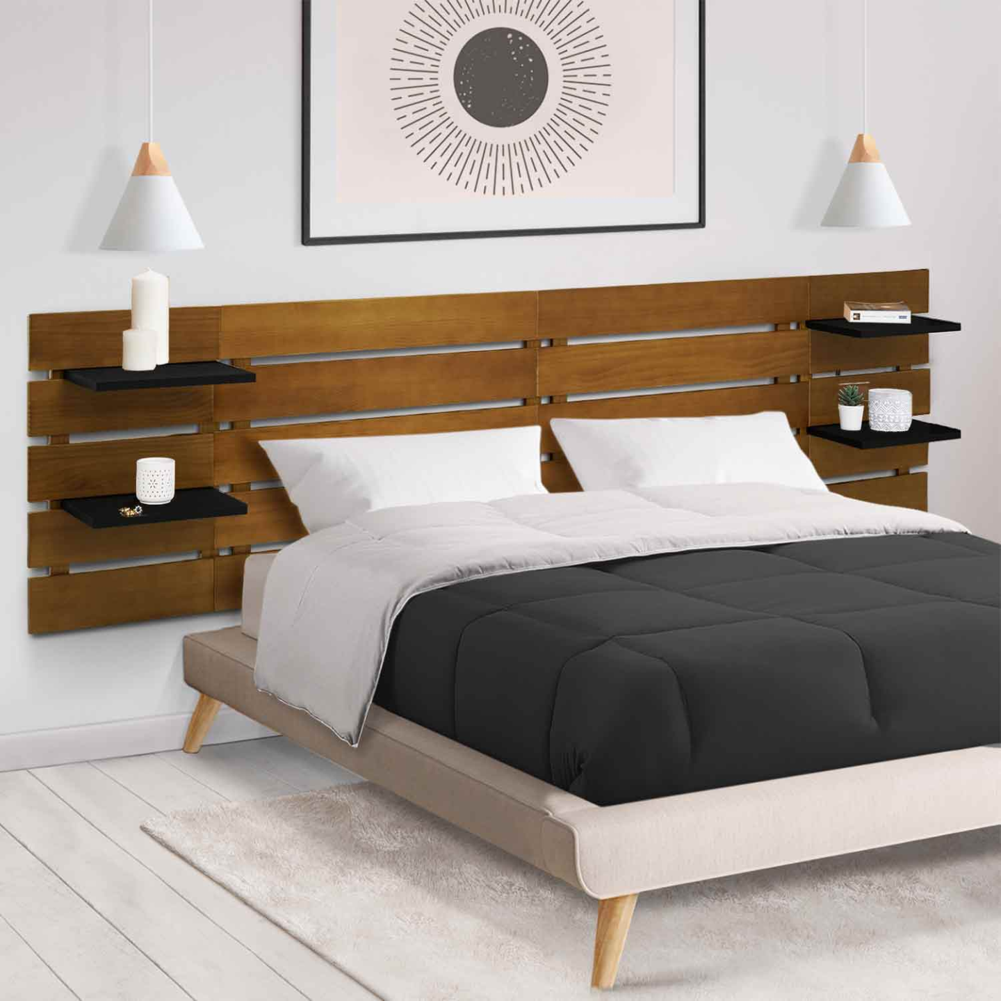 Tête De Lit Puraday Avec étagères – 100 X 18,5 X 104,5 Cm En Bois – Rangement Et Style Moderne - 9