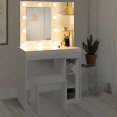 Coiffeuse ZELIA miroir LED avec 1 tiroir, étagères, caisson de rangement et tabouret