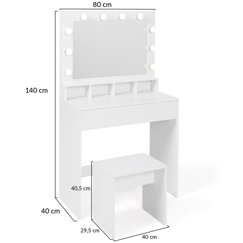 Coiffeuse avec miroir LED et tabouret blanche ZELIA ID Market