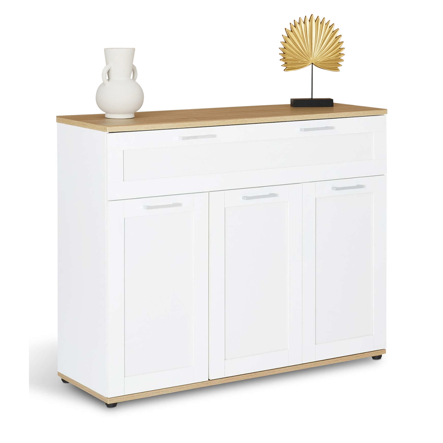 Buffet 100cm VITO IDMarket - 3 Portes + 1 Tiroir, Noir Et Plateau Bois - Style Campagne Chic Pour Salon/Salle à Manger