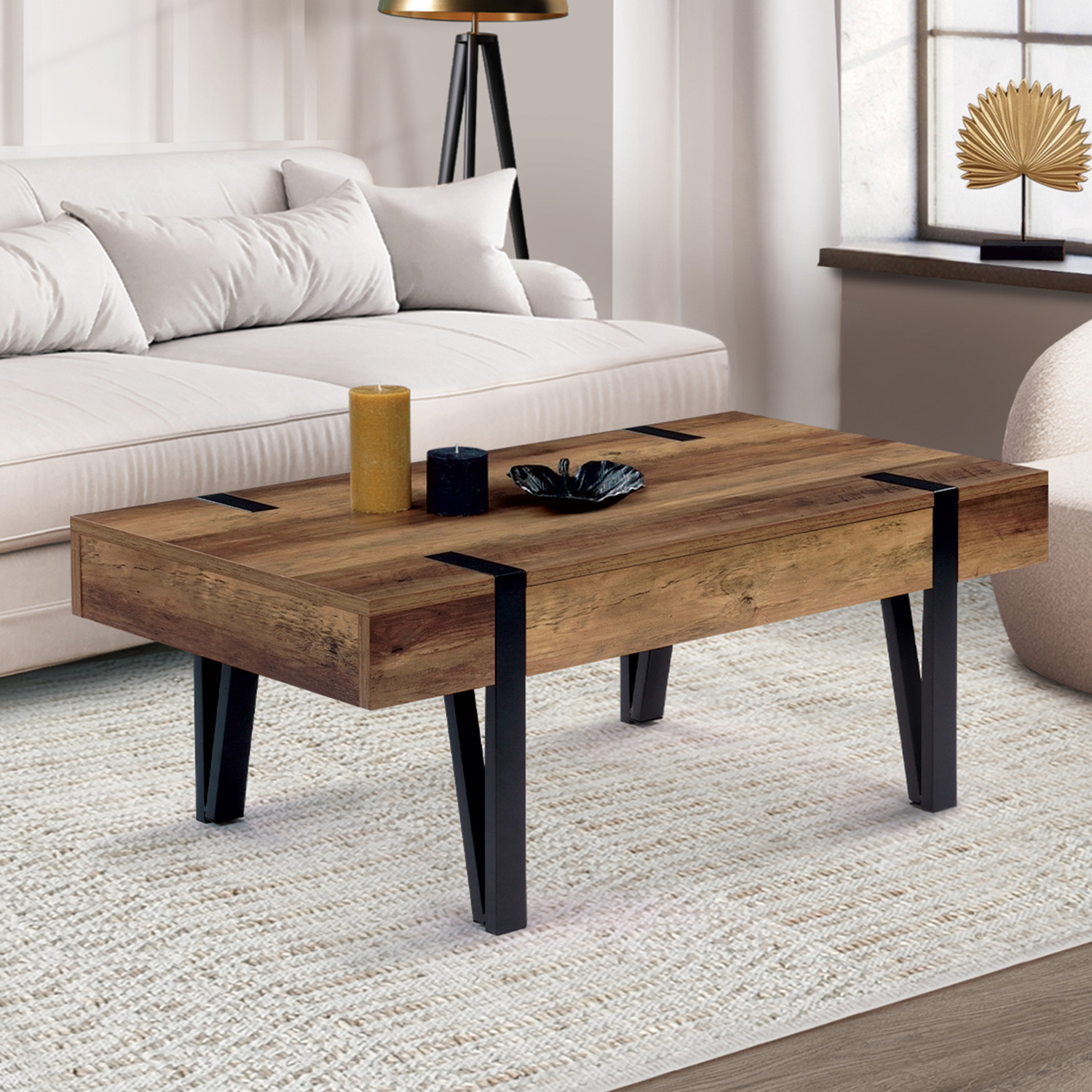 Table basse style industriel 1 tiroir pied épingle