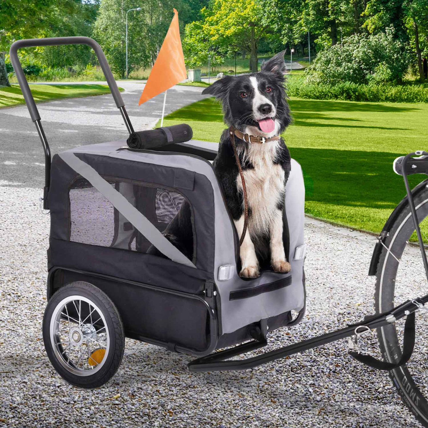 PawHut - Remorque vélo pour chien animaux pliable 8 réflecteurs drapeau