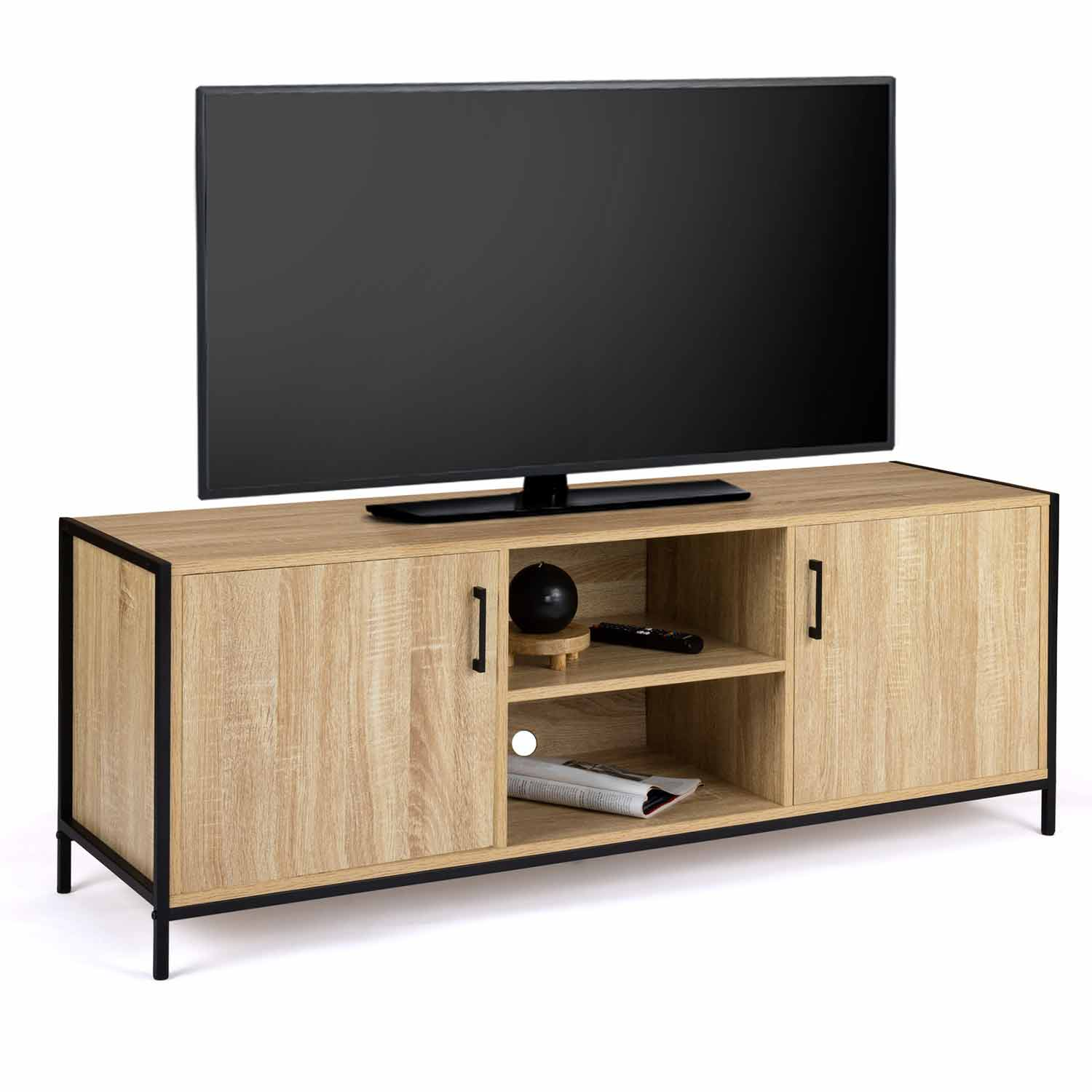 Meuble TV style industriel 2 portes 140 cm