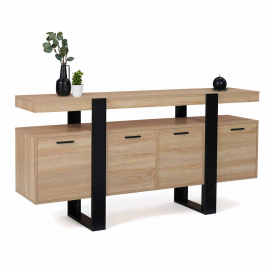 Buffet PHOENIX XXL 4 portes bois et noir 160 cm