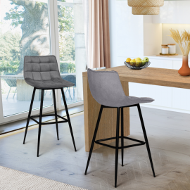 Lot de 2 tabourets de bar MADY en velours gris clair Lot de 2 tabourets de bar MADY en velours gris clair