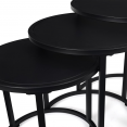 Lot de 3 tables basses gigognes DAVIS rondes 35/40/45 en métal noir mat design industriel