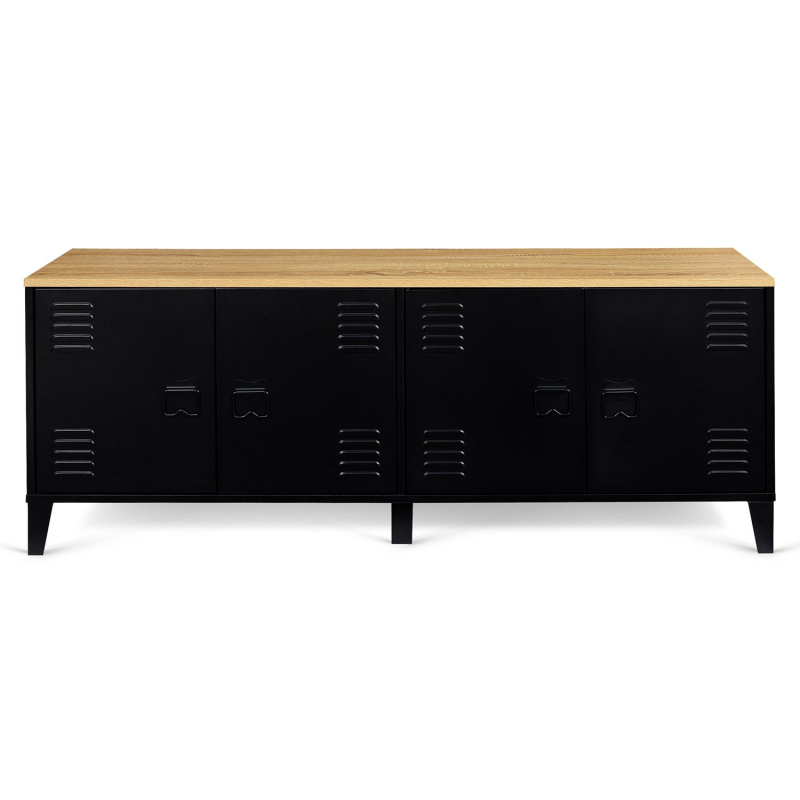 Buffet Phoenix 140 Cm 4 Portes - Style Industriel Bois Et Noir - IDMarket