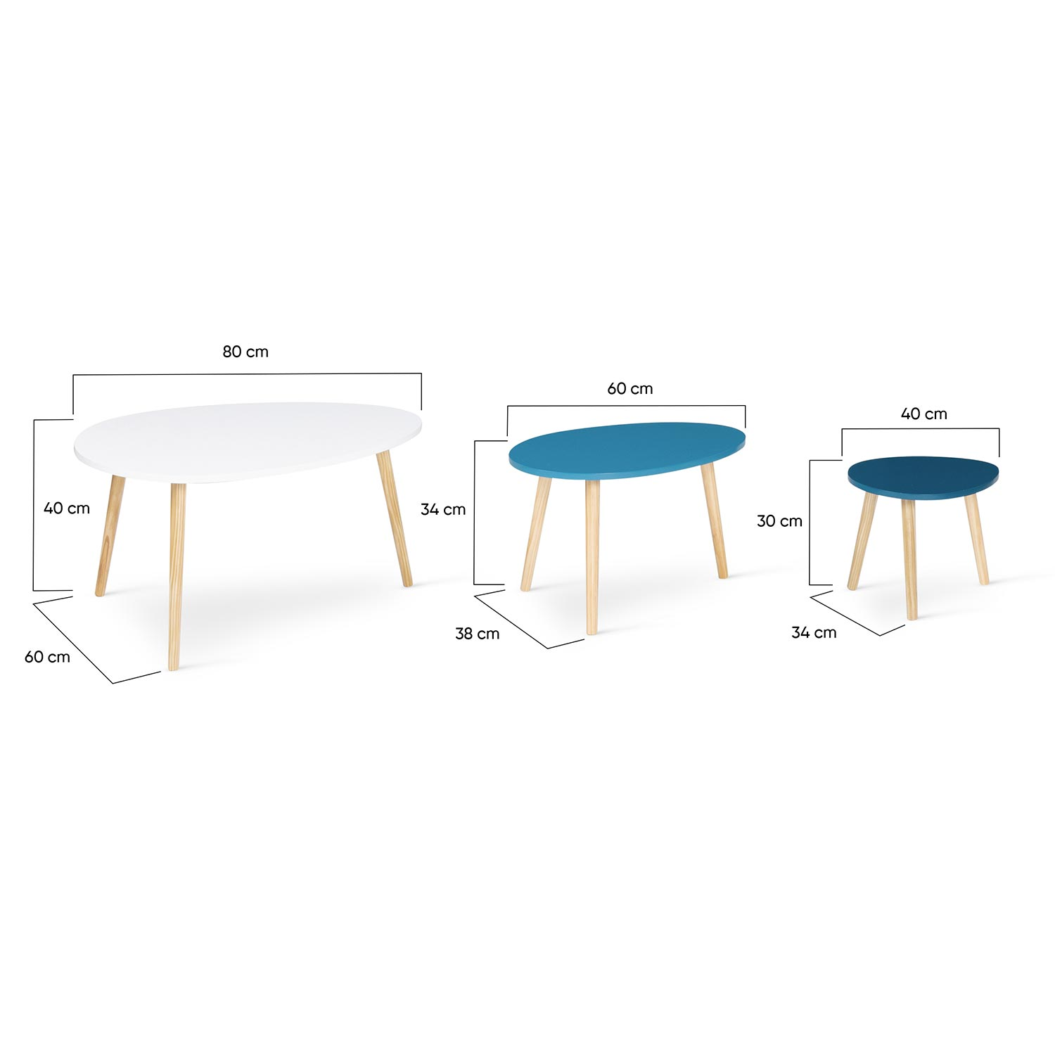 Table ronde en bois de chêne laqué bleu foncé et linoléum bleu fumé 120x74cm CPH 25 2.0 - Hay