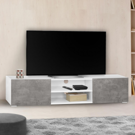 Meuble TV 140 cm ELI blanc portes effet béton