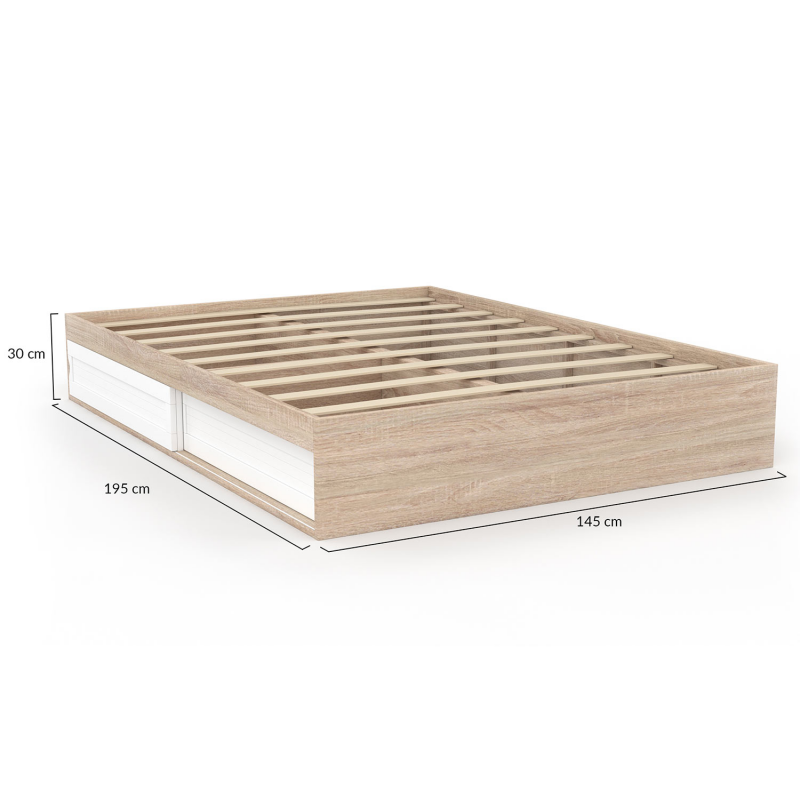 Lit 90 X 200 Cm Avec Compartiments Ouverts Et Barrières - Bois De Pin Mdf Sommier A Lattes Blanc Sans Matelas 96258223